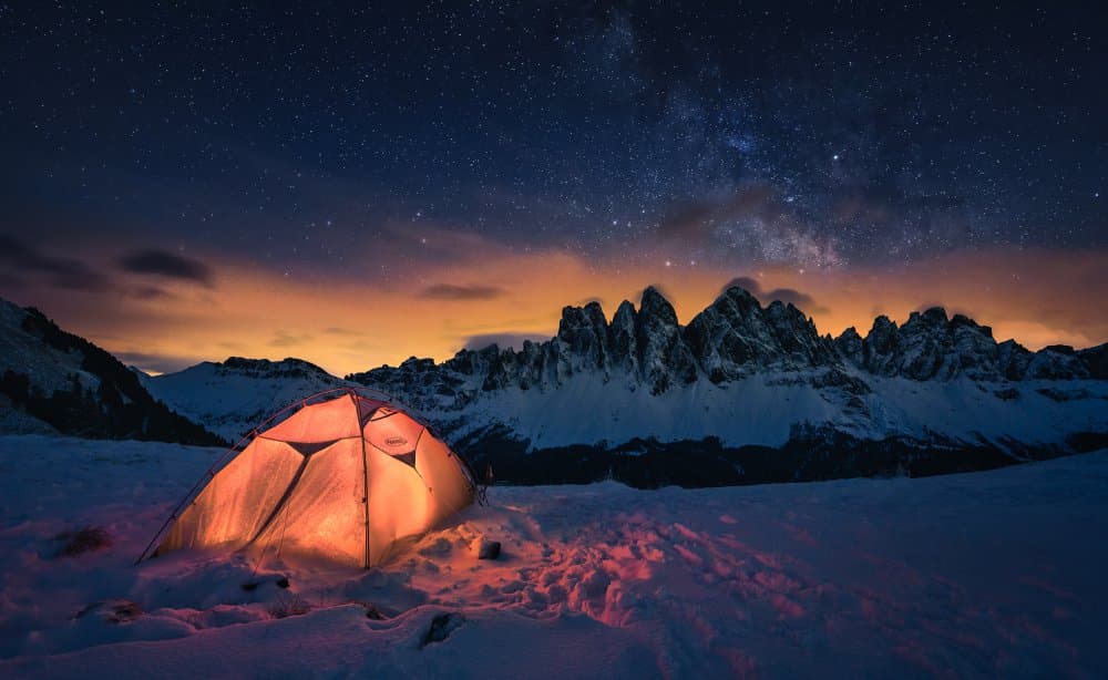 Starry Mountain Camping by Juan Garcia Garcia Lucas (Pixelecta) — canvas wall art