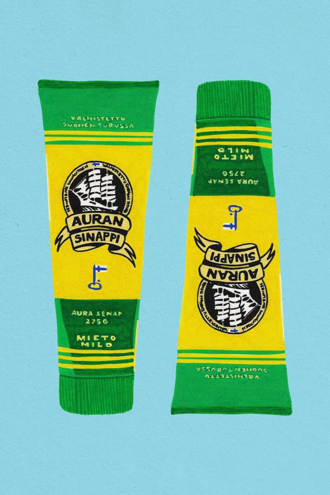 Classic Finnish Mustard Tubes by Studio Mandariini — canvas wall art