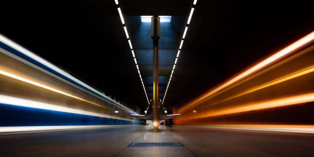 Train Light Trails by Andy Dauer — canvas wall art