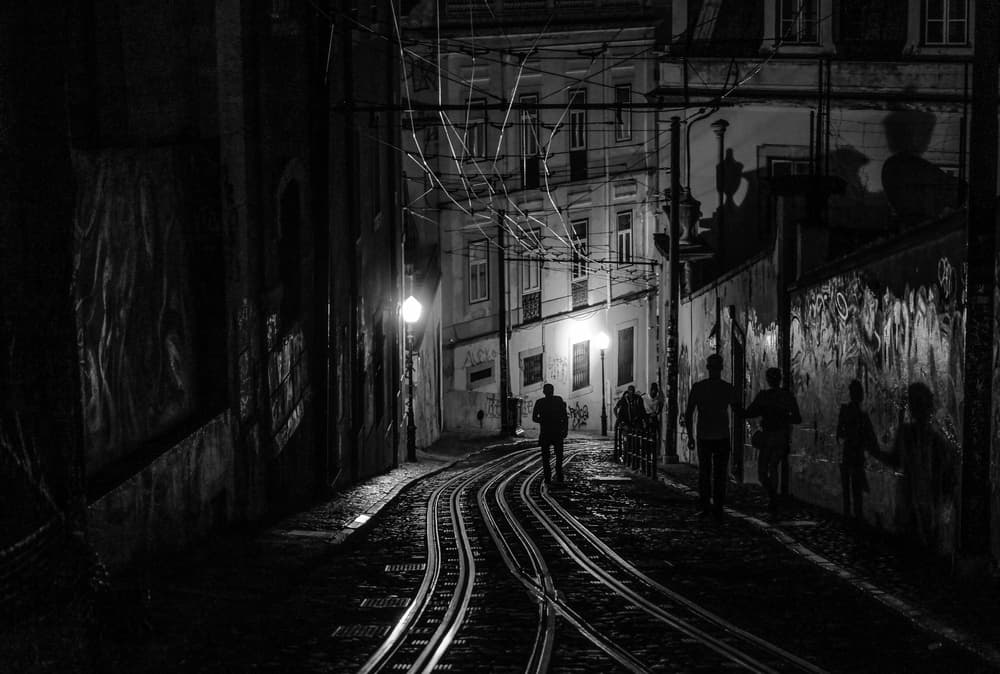 Night Tram Tracks by Michel Romaggi — canvas wall art