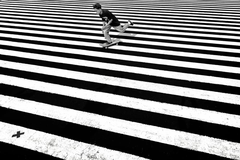 Skater on Graphic Stripes by Rahmad Adriansyah — canvas wall art