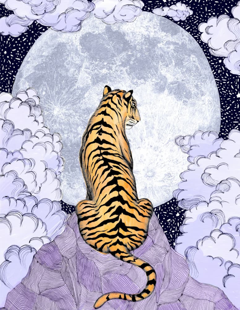 Tiger Under Full Moon by EC Mazur — canvas wall art