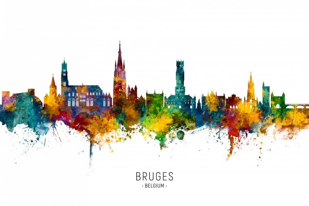 Colorful Bruges Skyline by Michael Tompsett — canvas wall art