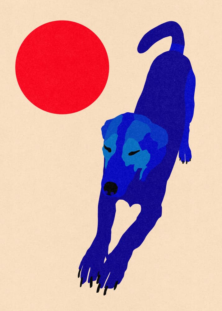 Blue Dog Red Moon by Rosi Feist — canvas wall art