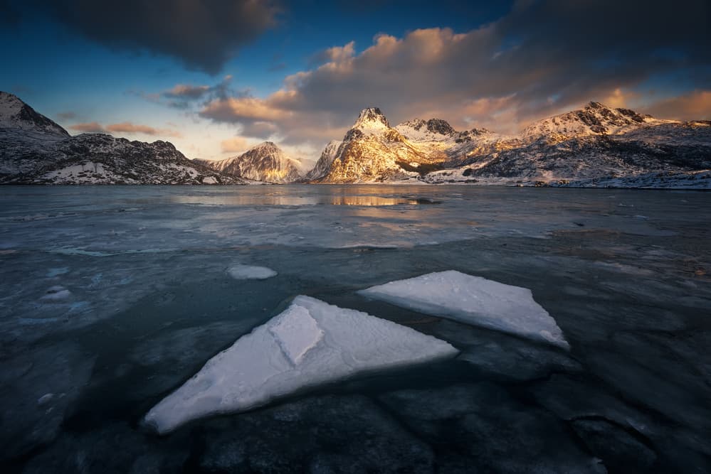Frozen Lake Golden Peaks by David Martin Castan — canvas wall art