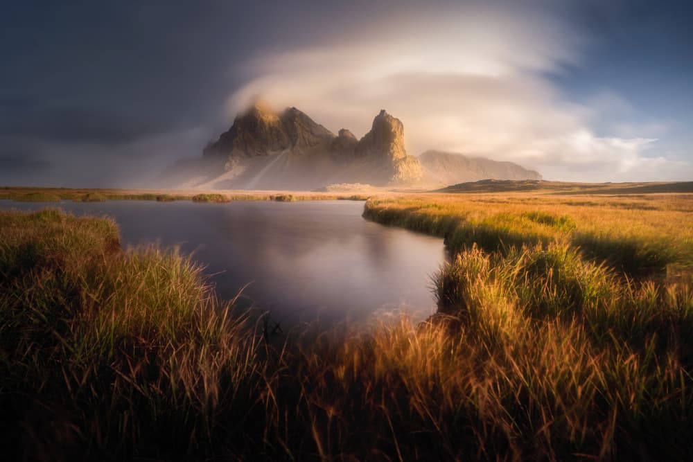 Golden Mountain Reflection by Marian Kuric QEP — canvas wall art