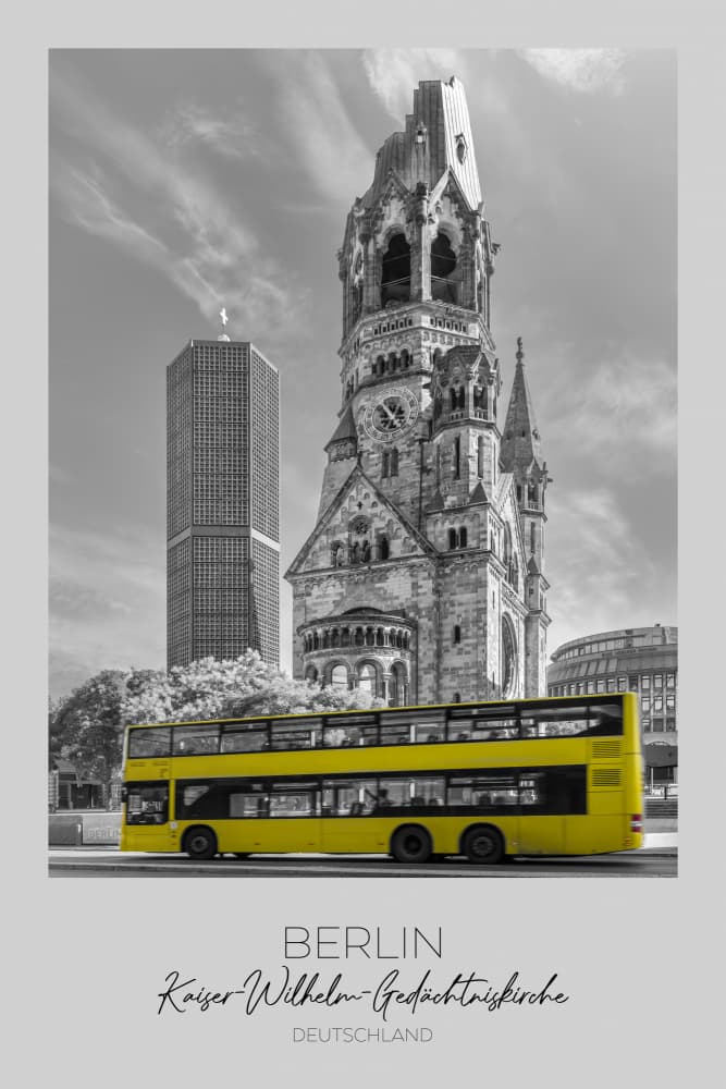 Berlin Memorial Church Bus by Melanie Viola — canvas wall art