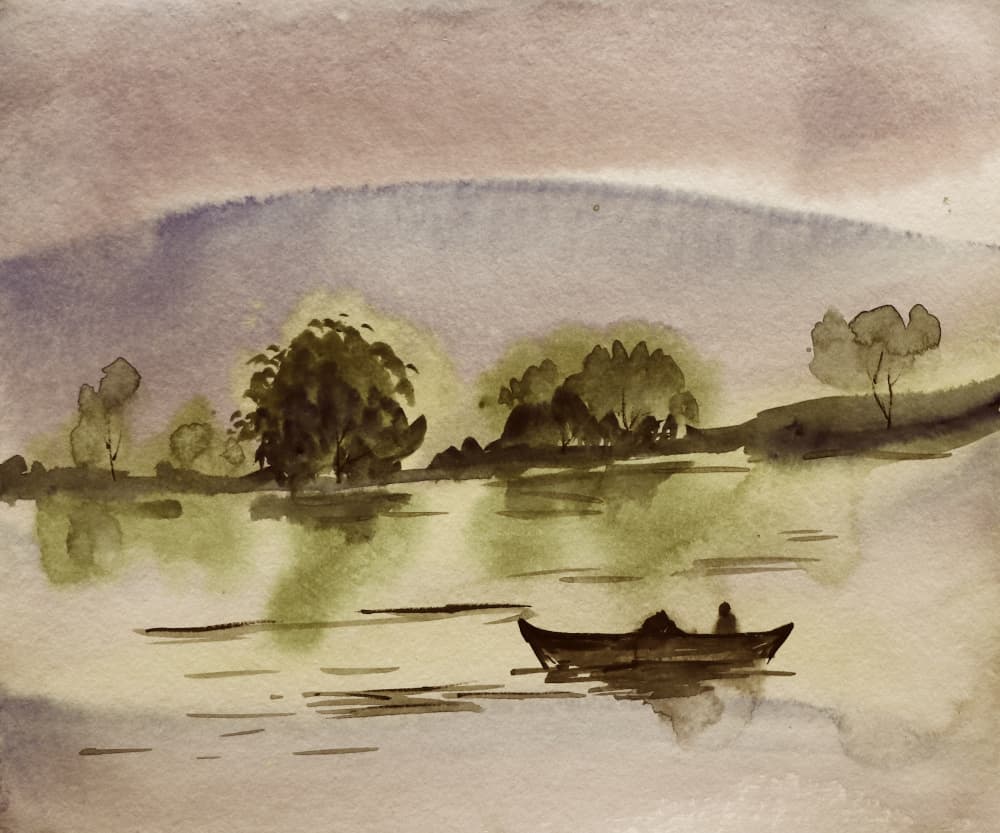 Boat on Calm Water by Santhosh ch — canvas wall art