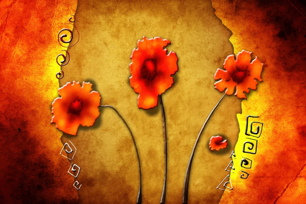 Warm Abstract Flowers by Rafal Kulik — canvas wall art
