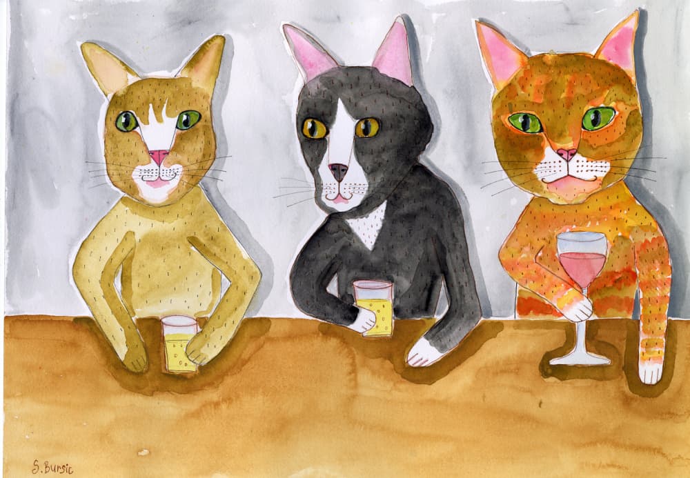 Happy Hour Cats by Sharyn Bursic — canvas wall art