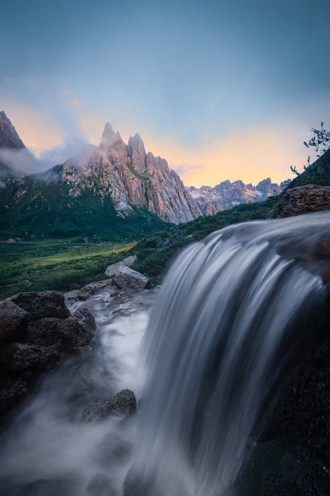 Majestic Mountain Waterfall by YANGYING — canvas wall art