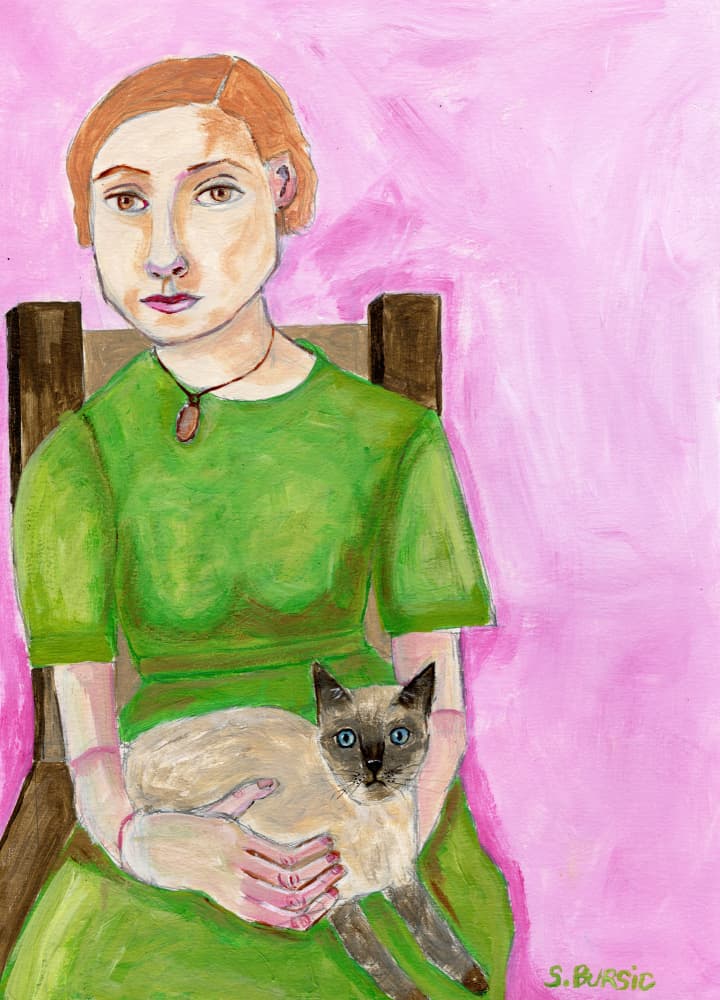 Woman With Siamese Cat by Sharyn Bursic — canvas wall art