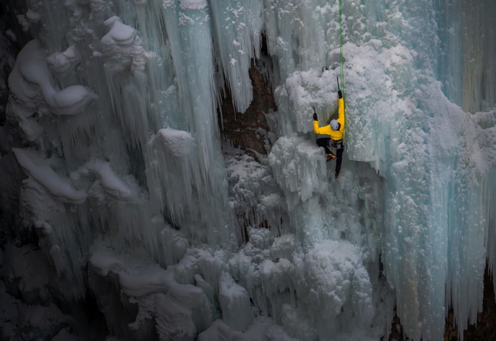 Climbing Frozen Falls by Bing Li — canvas wall art