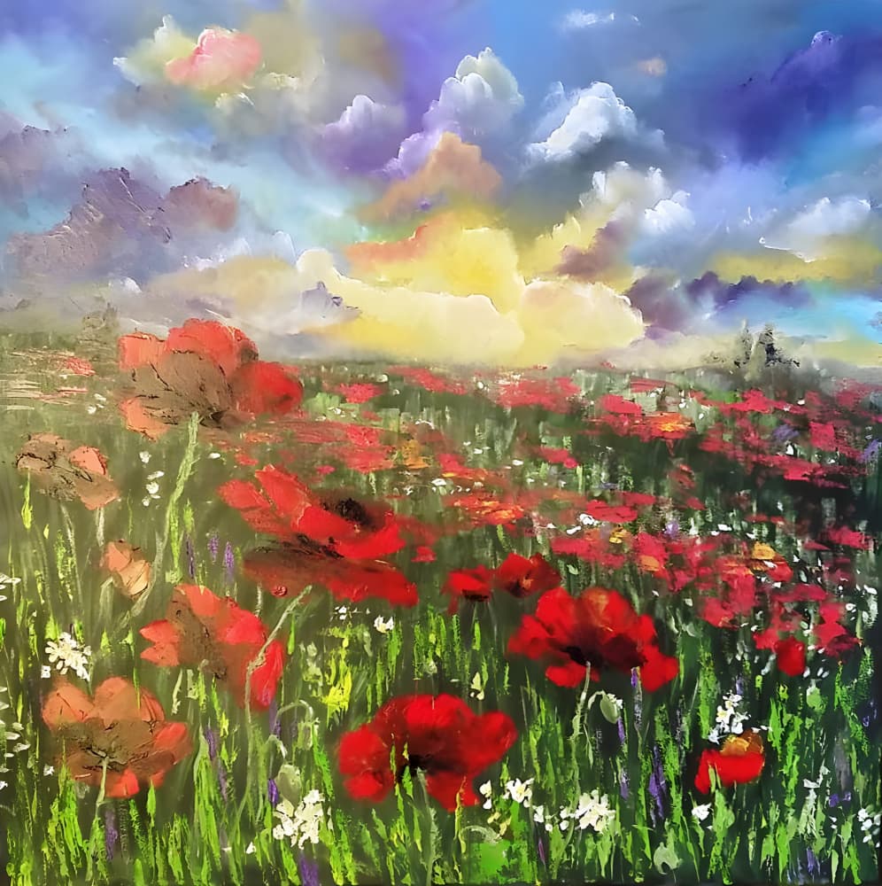 Sunset Poppy Field by Anda Bieza — canvas wall art