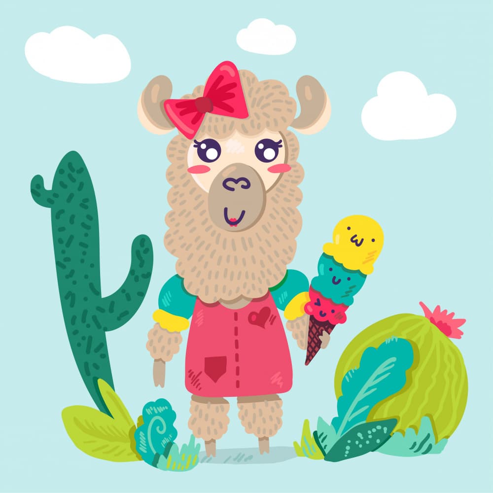 Cute Llama Ice Cream by Marika Barsrsind — canvas wall art