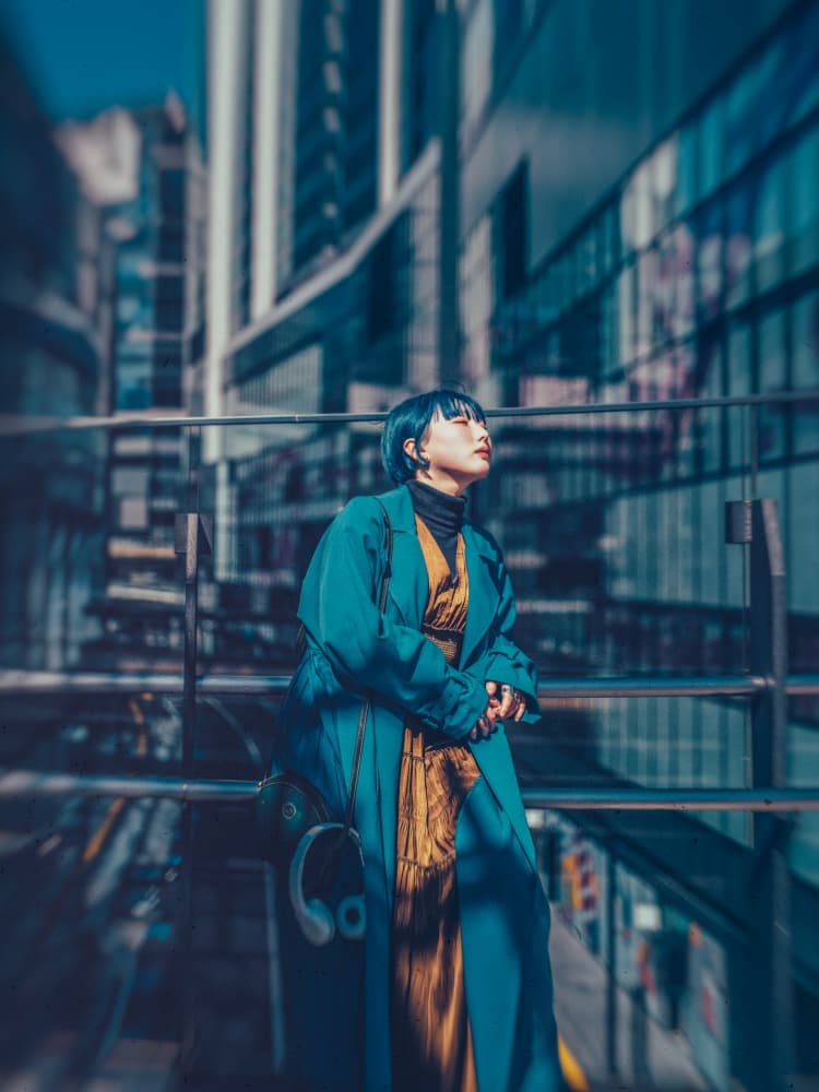 Urban Woman Blue Hair by Yuzo Fujii — canvas wall art