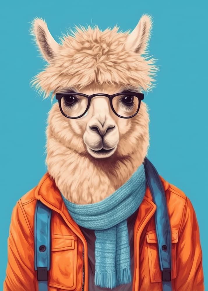 Hipster Llama Portrait by Bilge Paksoylu — canvas wall art