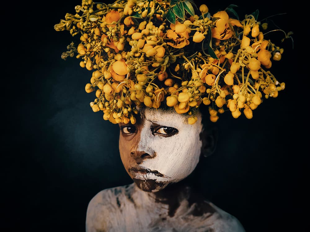 Painted Face Flower Crown by Svetlin Yosifov — canvas wall art
