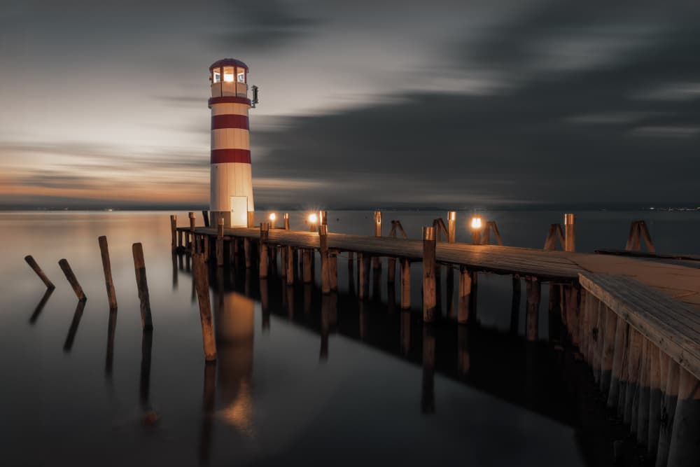 Lighthouse Pier At Dusk by Ida Tittelova AFIAP — canvas wall art