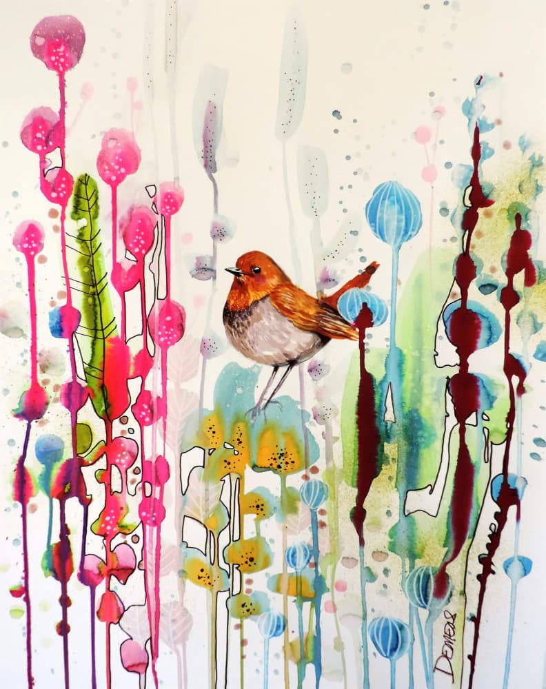 Vibrant Bird and Blooms by Sylvie Demers — canvas wall art