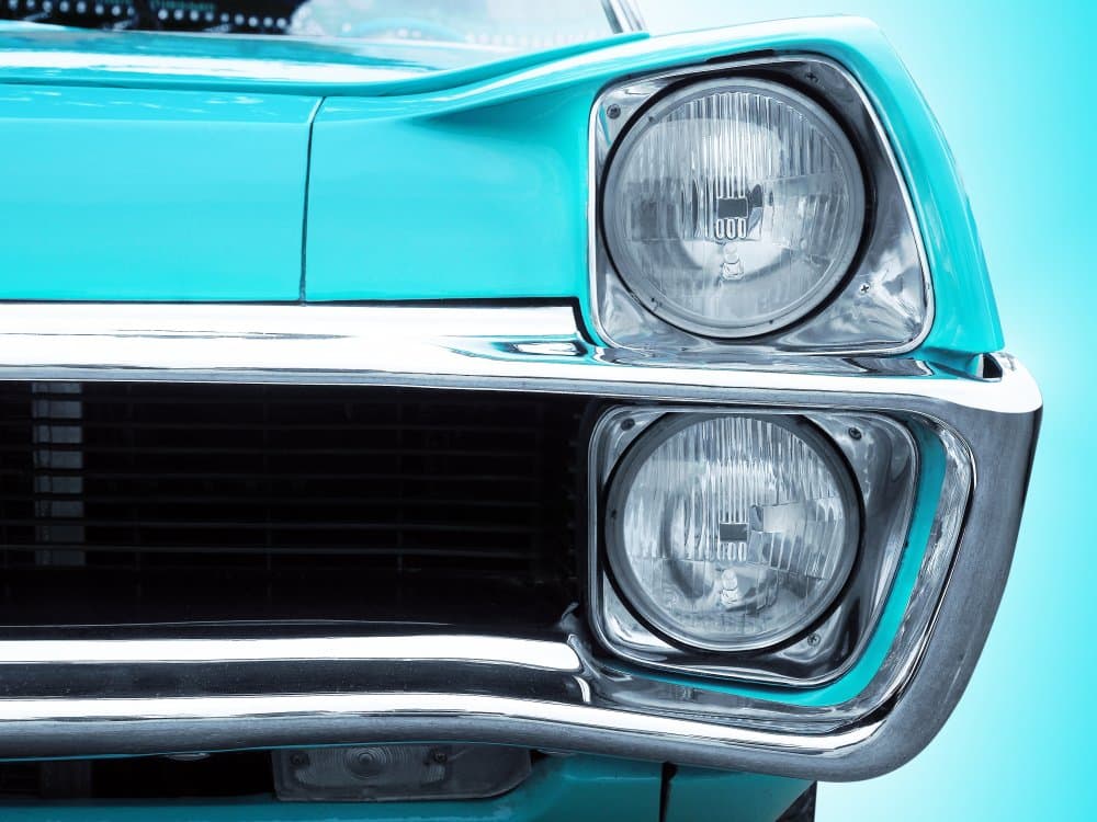 Classic Turquoise Car Front by Beate Gube — canvas wall art