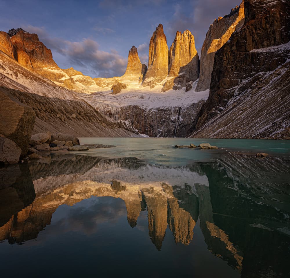 Golden Patagonia Reflections by April Xie — canvas wall art