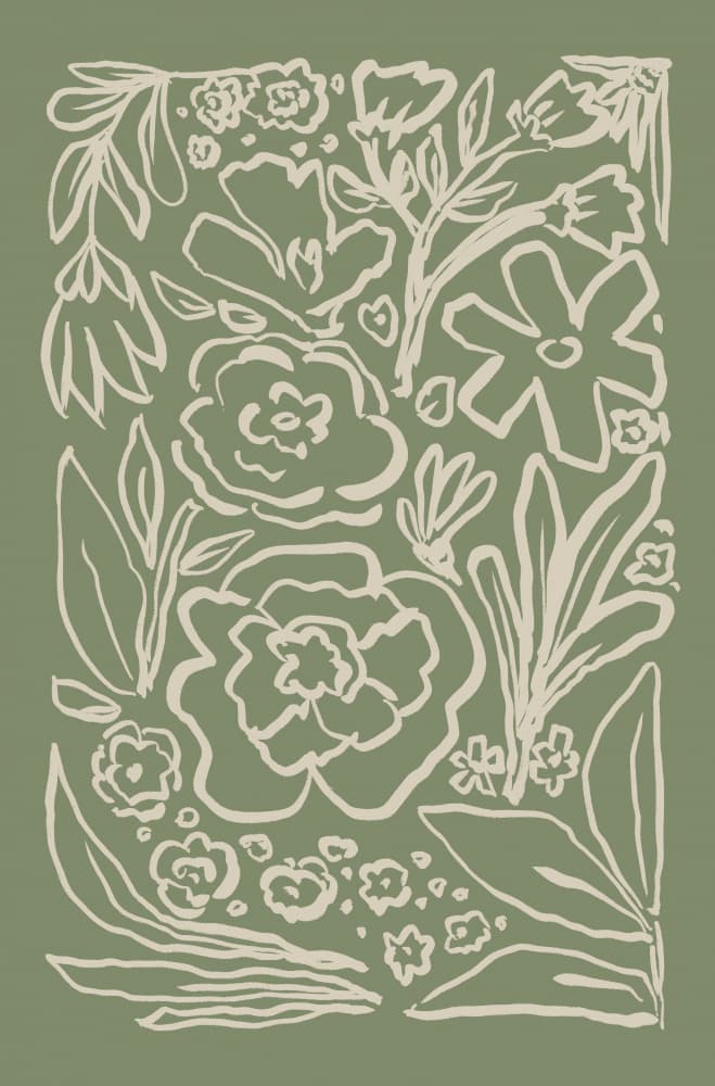 Sage Floral Line Art by Melloi Art Prints — canvas wall art