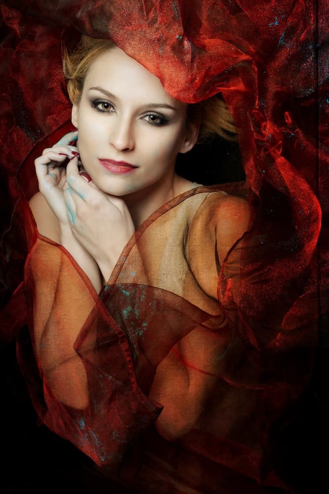 Mysterious Woman in Red by Olga Mest — canvas wall art