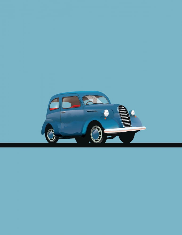 Retro Blue Car by Nicholas — canvas wall art
