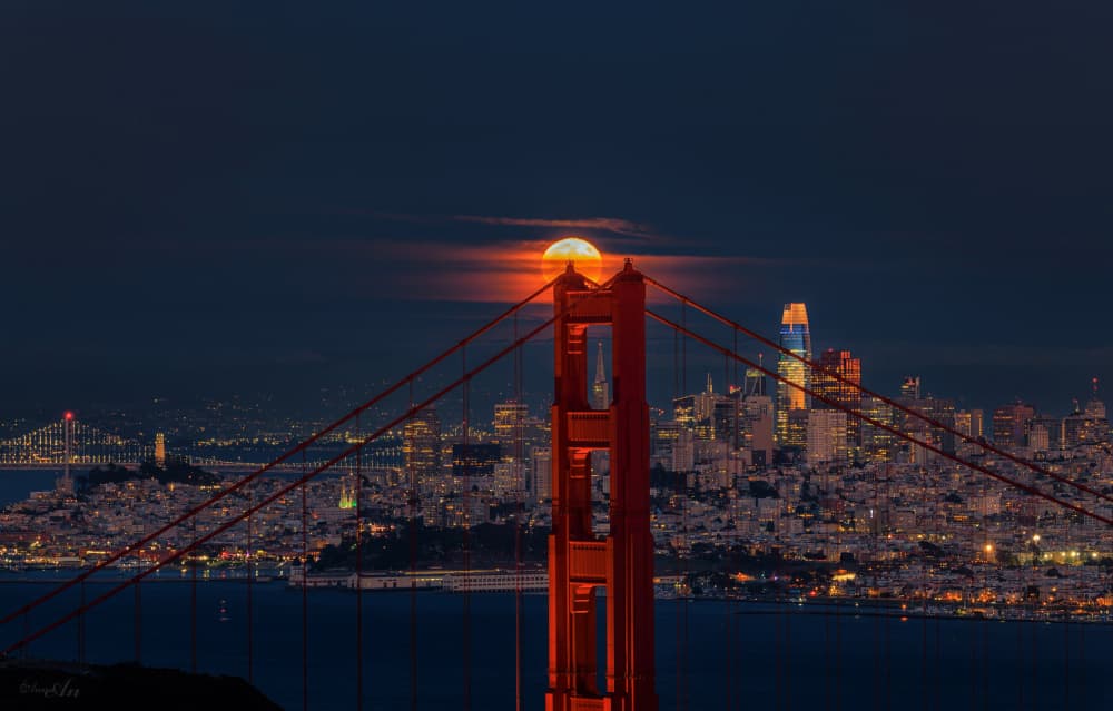 Golden Gate Bridge Moonrise by ANNA AN — canvas wall art