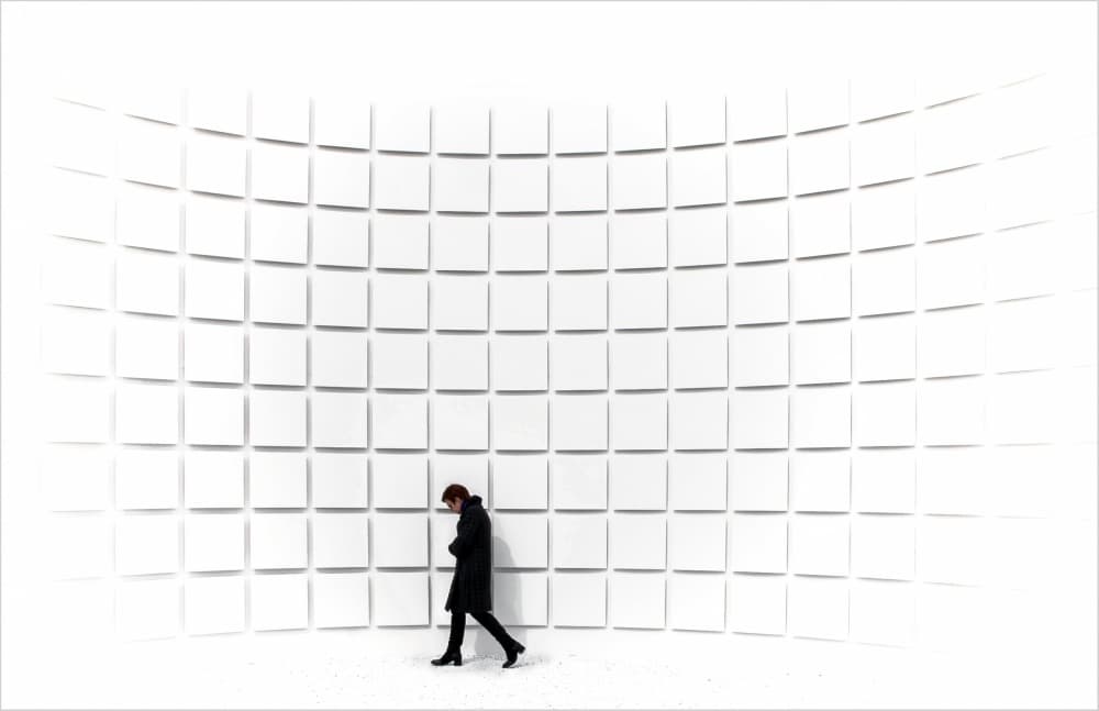 Man Walking White Grid by Gilbert Claes — canvas wall art