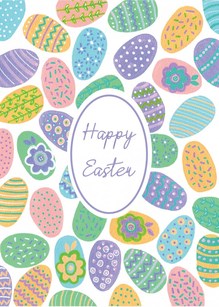 Happy Colorful Easter Eggs by Sara Coulter — canvas wall art