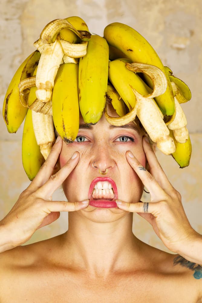 Quirky Banana Portrait by Michael Allmaier — canvas wall art