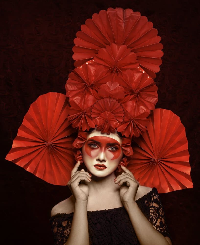 Crimson Fan Elegance by Debarghya Mukherjee — canvas wall art