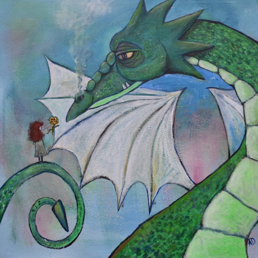 Dragon and Little Girl by Andrea Doss — canvas wall art