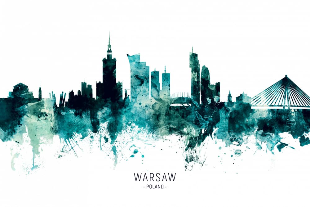 Warsaw City Skyline by Michael Tompsett — canvas wall art