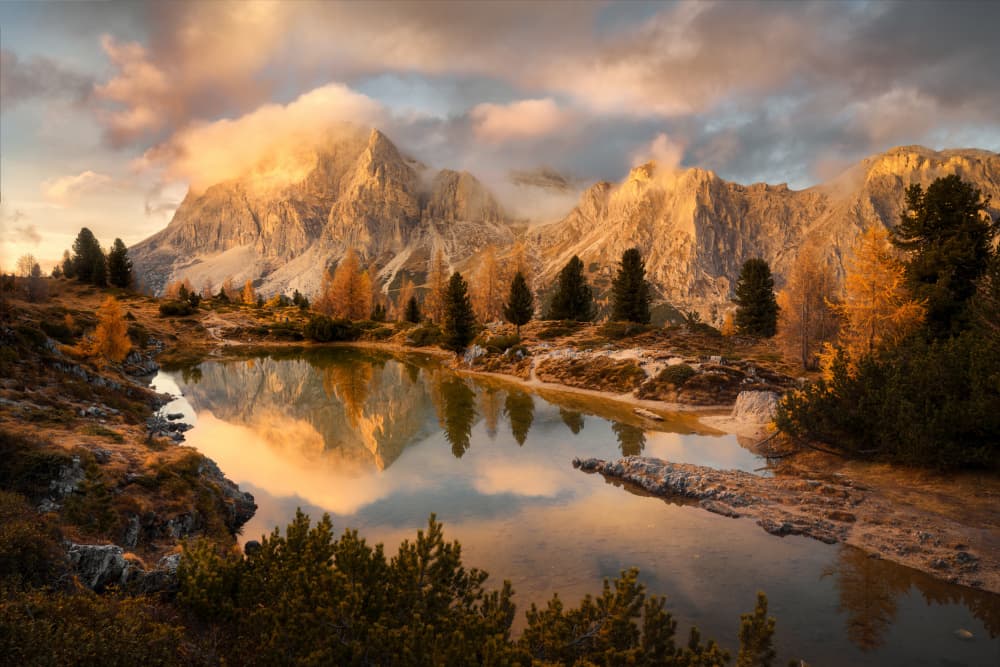 Golden Alpine Reflections by Martin Morávek — canvas wall art