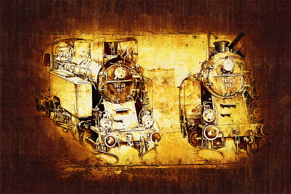 Golden Steam Locomotives by Rafal Kulik — canvas wall art