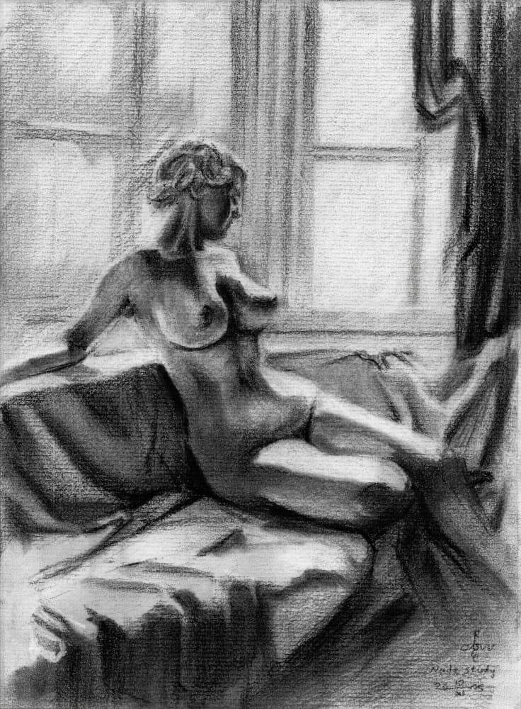 Pensive Nude By Window by Corné Akkers — canvas wall art