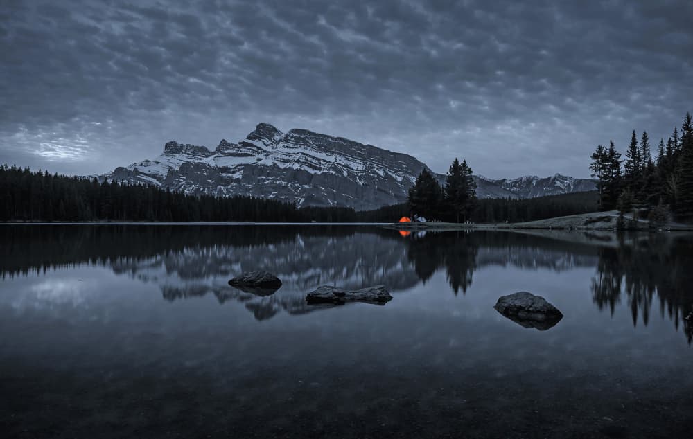 Twilight Mountain Cabin Glow by Wei (David) Dai — canvas wall art