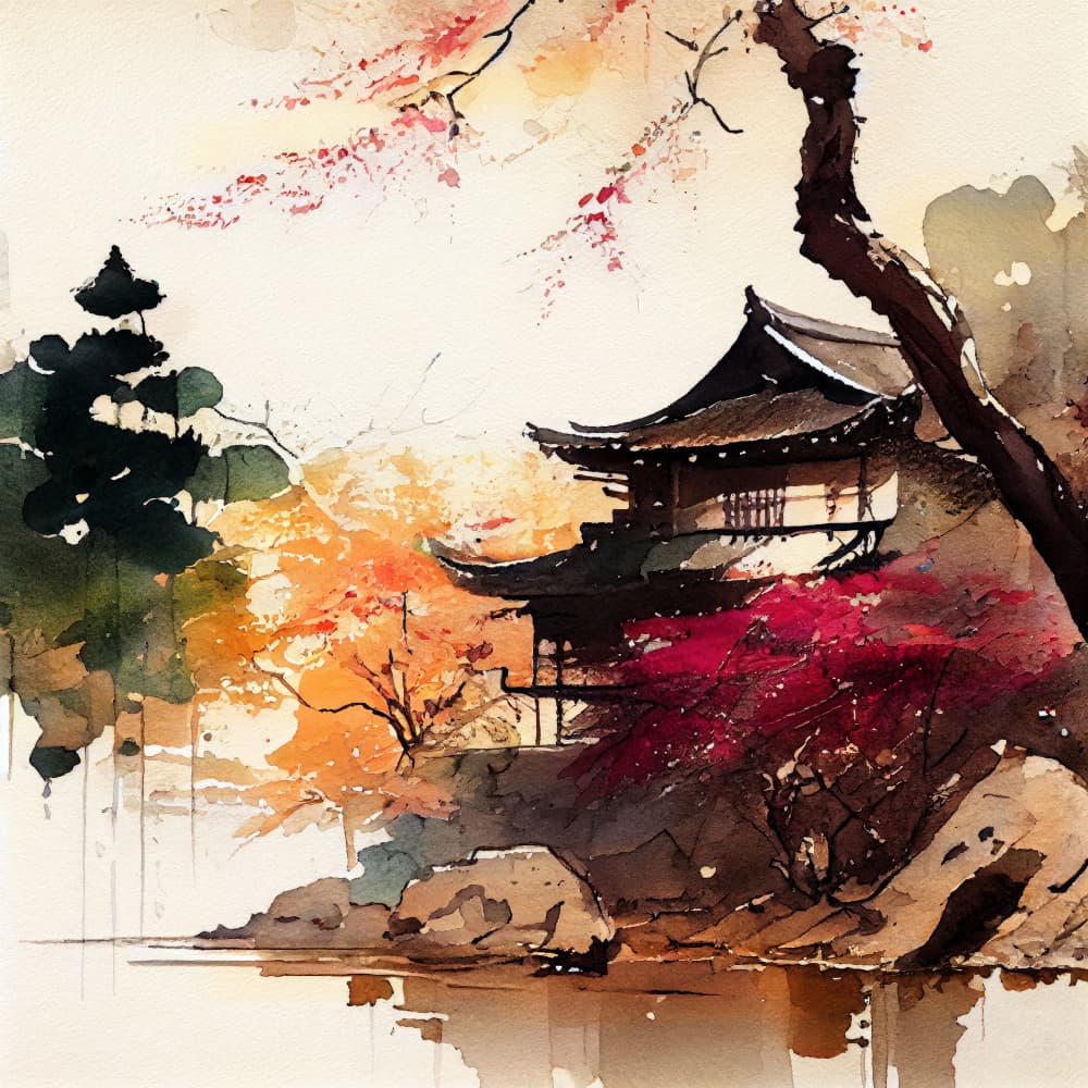 Japanese Autumn Temple by Justyna Jaszke — canvas wall art
