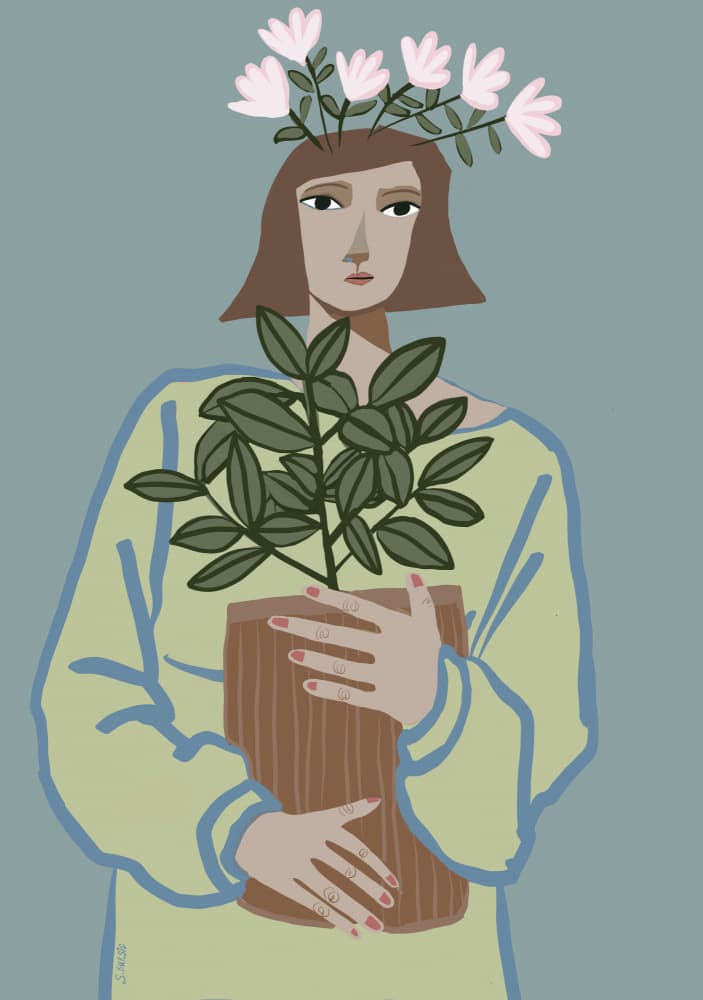 Serene Woman with Plant by Sharyn Bursic — canvas wall art