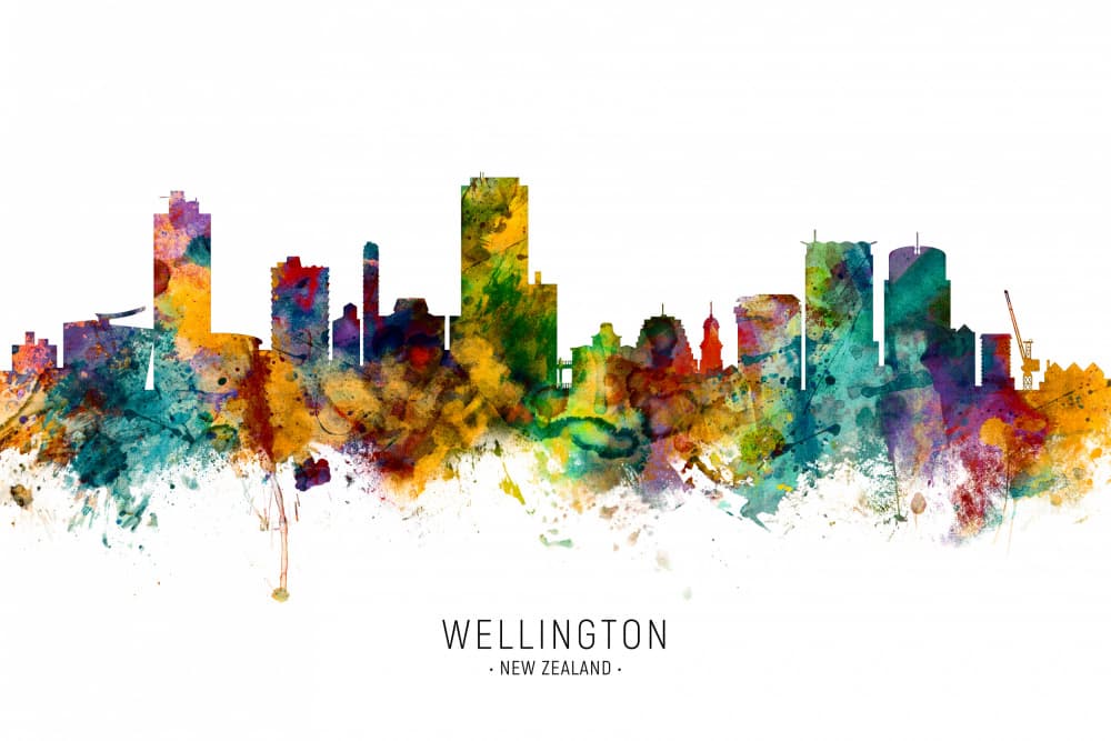 Vibrant Wellington Skyline by Michael Tompsett — canvas wall art