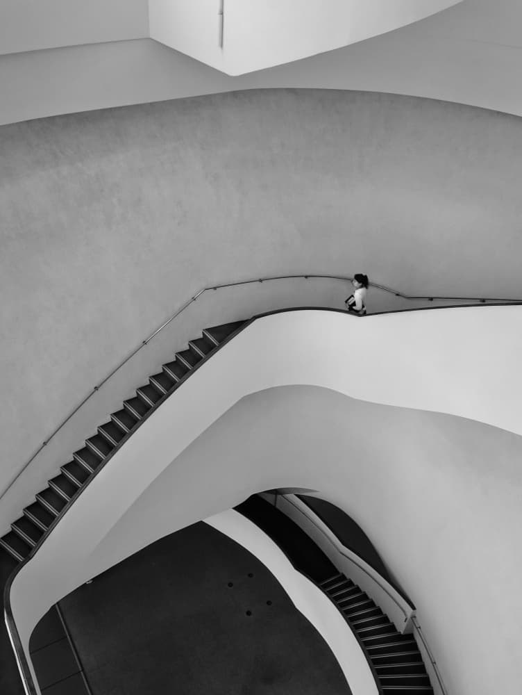 Curved Stairs Lone Figure by Yi-Tang Wang — canvas wall art