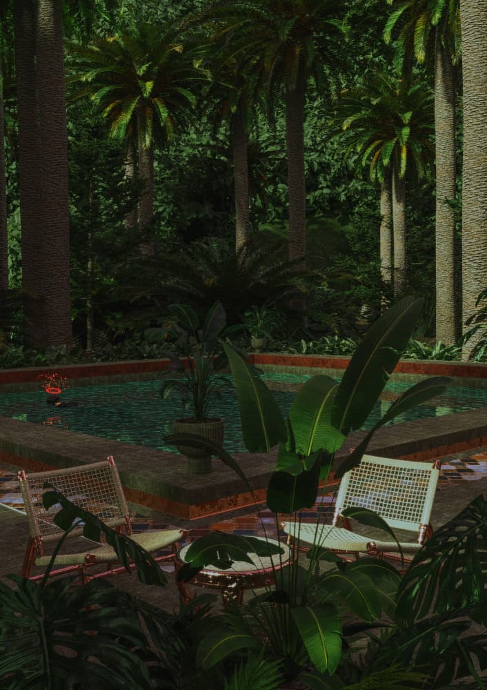 Tropical Poolside Retreat by CosmoZach — canvas wall art