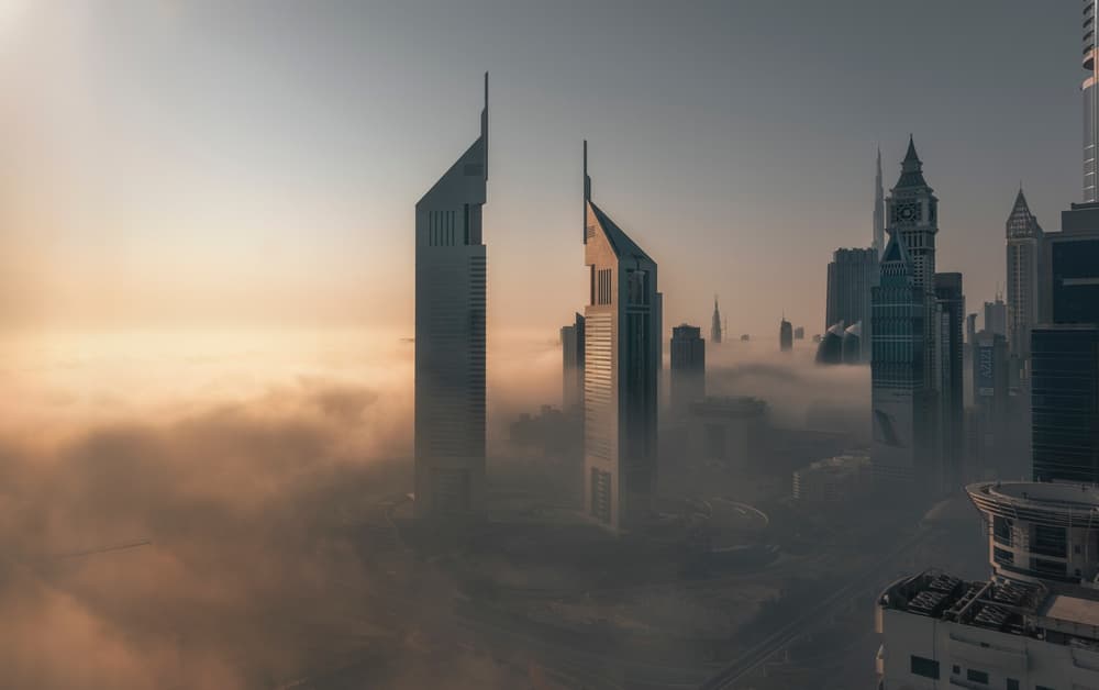 Dubai Foggy Skyline by Stan Huang — canvas wall art