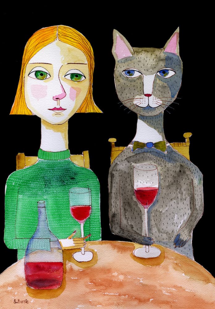 Dinner Date with Cat by Sharyn Bursic — canvas wall art