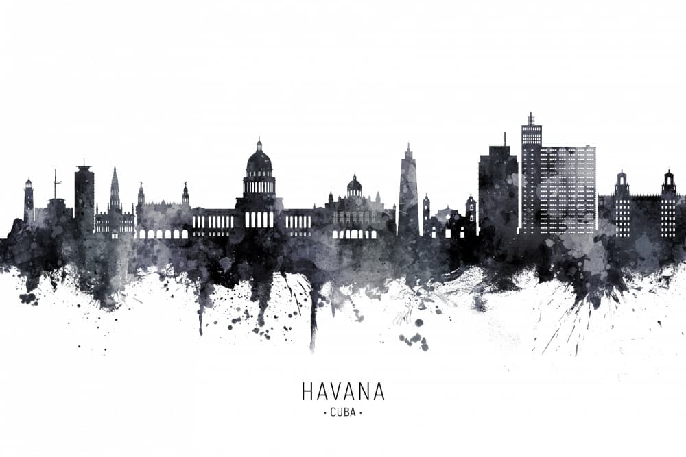 Watercolor Havana Skyline by Michael Tompsett — canvas wall art
