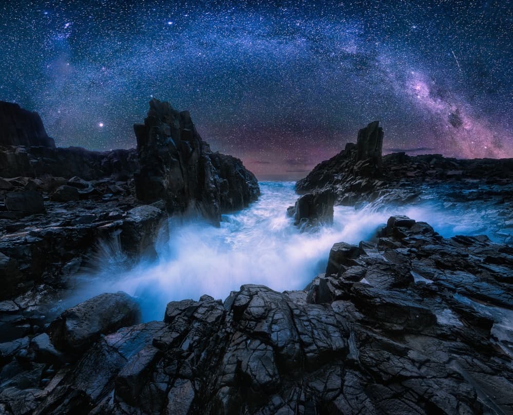 Stars Over Crashing Waves by Joshua Zhang — canvas wall art