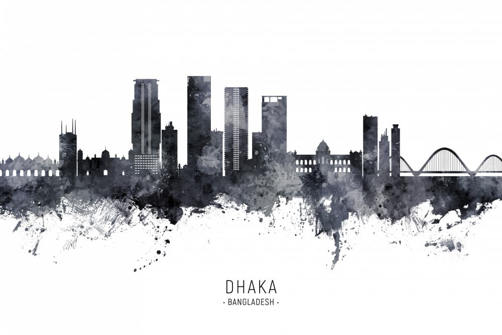 Dhaka Watercolor Skyline by Michael Tompsett — canvas wall art